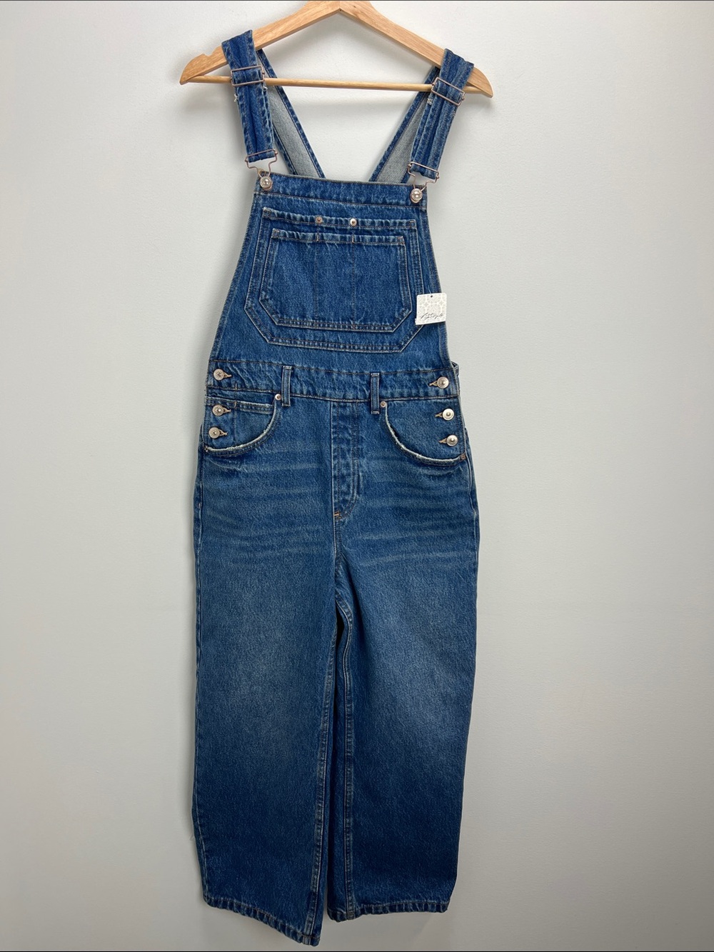 Free People Deep Trance Overalls We The Free Cropped Denim Womens Small NEW